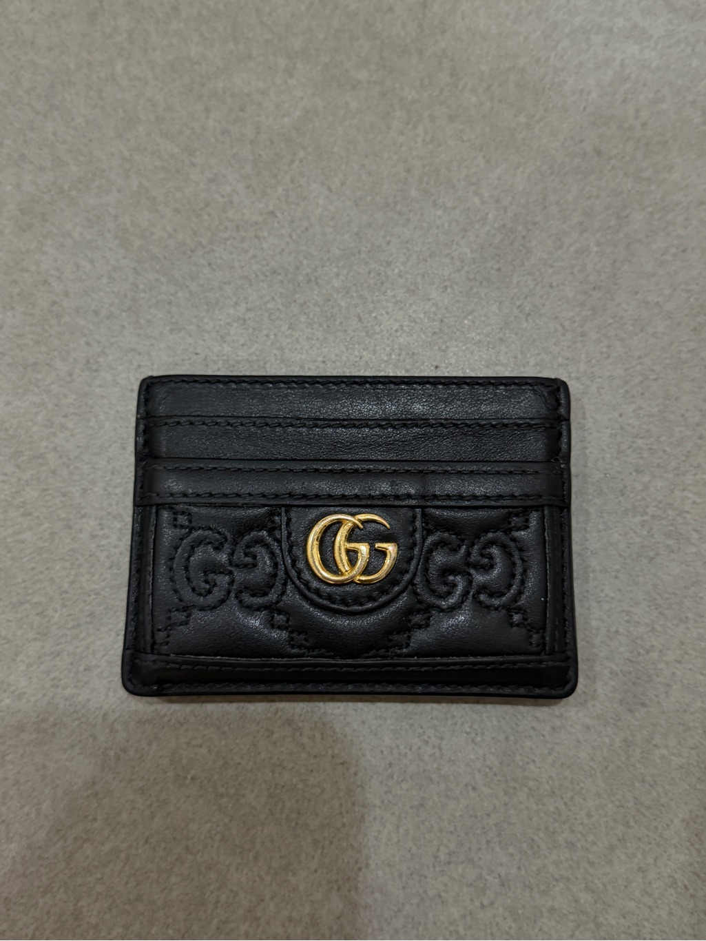 Gucci Black Quilted Gg Marmont Leather Card Case With Gold Double G
